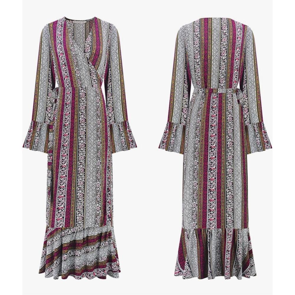 R.Vivimos Boho Long Sleeve Open Cardigan Maxi Dress